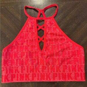 PINK Cool & Comfy Strappy Bralette Logo Band Brick Red Heather Size L